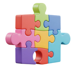 Connected colorful jigsaw puzzle pieces illustrating teamwork problem solving and collaboration concepts