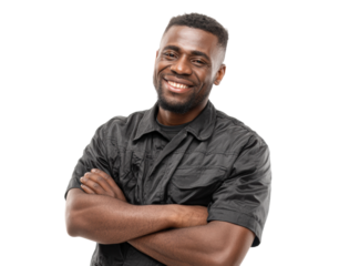 Confident african male adult smiling with arms crossed, cut out