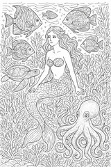 Mermaid and Ocean Friends &ndash; Coloring Page