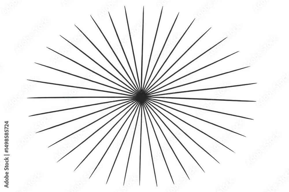 Poster radial lines converging toward central point, generating starburst pattern with transparent backdrop