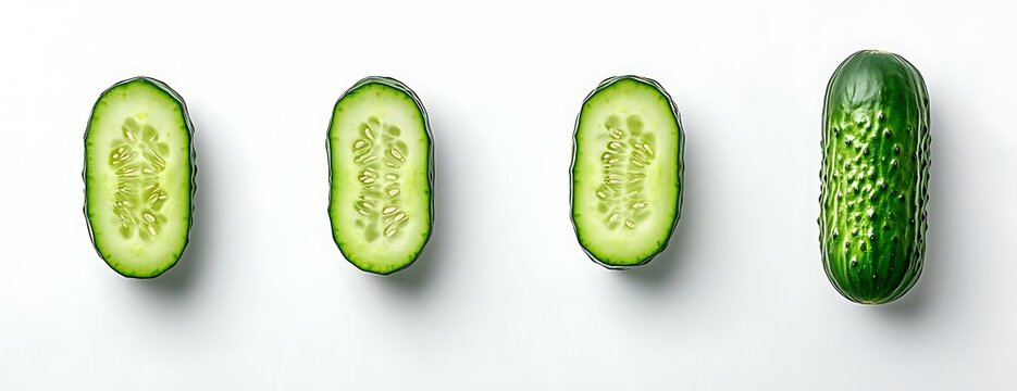 Sliced cucumbers, white background, food