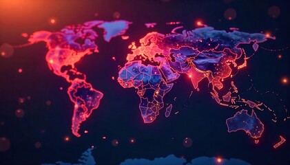 Global network connection, fiber optic cables spanning continents, illustrating seamless international communication and data transfer ,  digital,  international network,  data transfer