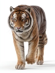 Obraz premium Visually striking , photorealistic of a tiger wearing a school uniform with a jacket and pants, isolated on white background,