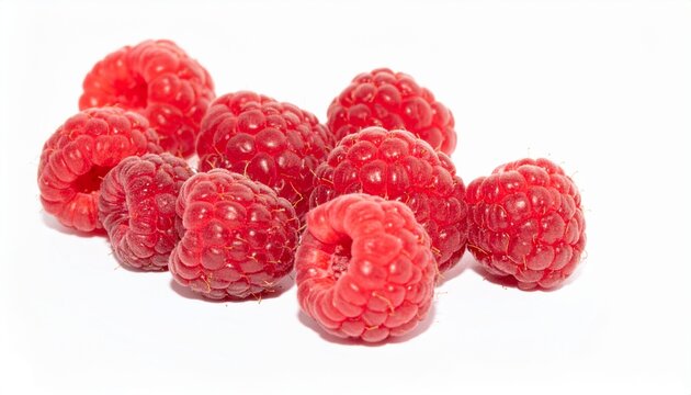 Raspberries on Isolated White Background &ndash; Delicate Aggregate Fruit with Soft Texture and Natural Light