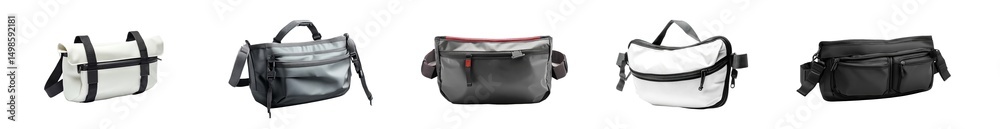 Poster set of several different bags displayed in a setting. isolated on transparent background