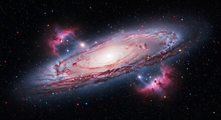 Fototapeta premium A Majestic Spiral Galaxy with Intricate Stellar Nebulae in Deep Space