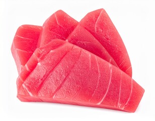 Raw tuna slices on white background with full depth of field for sushi, sashimi or Japanese cuisine concept