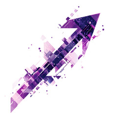 Abstract Arrow with Fragmented Shapes in Deep Violet Isolated on Transparent Background