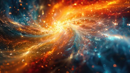 Fototapeta premium This abstract artwork showcases a vibrant explosion of energy and light. With a stunning blend of colors, it creates a dynamic and mesmerizing visual that evokes a sense of wonder and creativity.