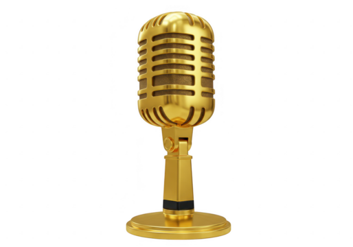 Golden vintage microphone isolated on transparent background