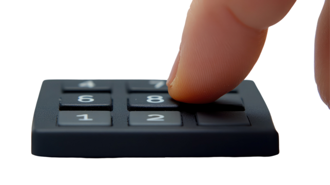 Title: Finger Presses Button on Calculator - Finance Concept

