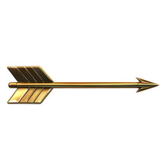 Sleek Arrow with Reflective Finish in Metallic Gold Isolated on Transparent Background