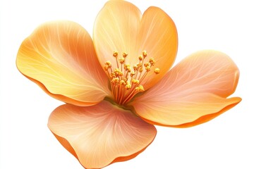 single peach blossom with golden sunlight effect isolate on white background