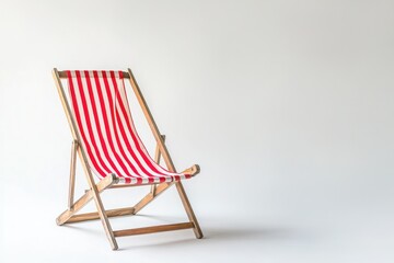 simple red striped deck chair on white backdrop, perfect isolation