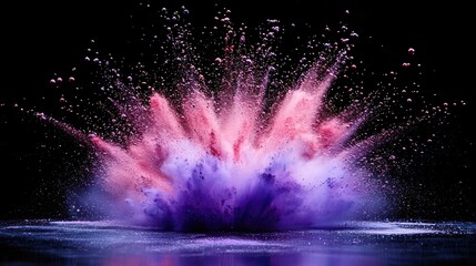 A burst of purple and red powder as it hits a surface.