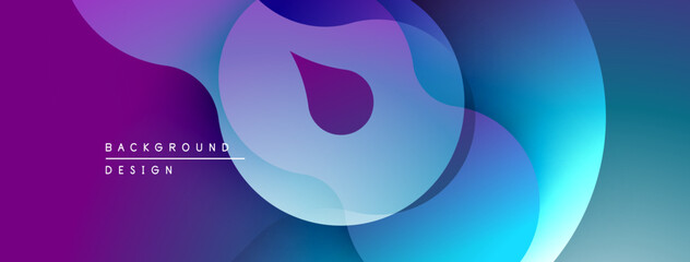 Abstract fluid shapes, vibrant purple, blue hues. Modern design, smooth gradients create dynamic visual effect.