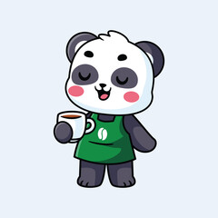 Cartoon Panda Holding a Cup of Coffee
