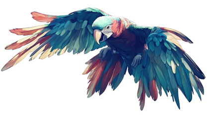 Fototapeta premium Title: Colorful Parrot Flying Isolated on White Background – Transparent Background