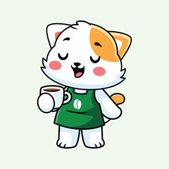 Cartoon Cat Mascot Holding a Coffee Cup