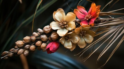 Beautiful Arrangement of Colorful Flowers and Natural Elements