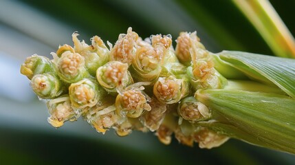 Close-Up of Corn Silk and Emerging Corn Kernel on a Plant