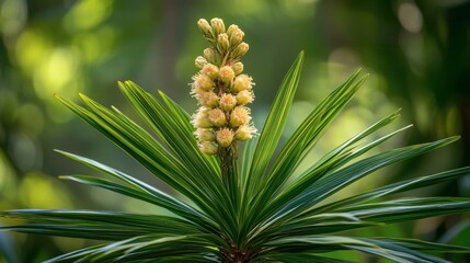 Vibrant Green Plant with Unique Flowering Buds in Natural Light