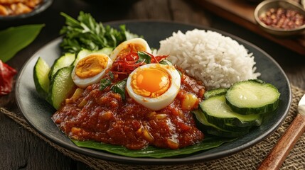 Delicious Plate of Spicy Rice with Egg and Fresh Vegetables