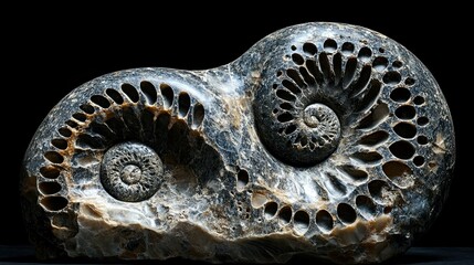 A fossilized ammonite with intricate rough textures. -