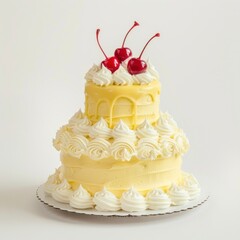 Fototapeta na wymiar Delicious layered cake with cherries