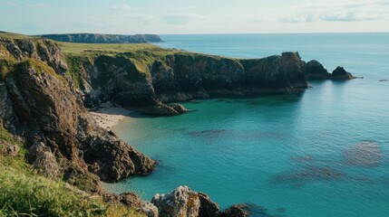 Fototapeta premium Spectacular coastal cliffs with turquoise waters and pristine beach