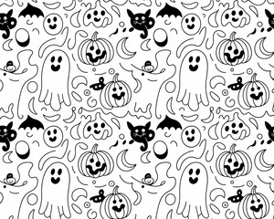halloween seamless pattern, halloween, pumpkin, vector, autumn, pattern, illustration, seamless, orange, set, holiday, icon, october, celebration, design, cartoon, horror, spooky, fun, face, art, seas