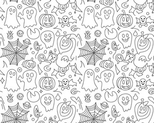 Fototapeta premium halloween seamless pattern, halloween, pumpkin, vector, autumn, pattern, illustration, seamless, orange, set, holiday, icon, october, celebration, design, cartoon, horror, spooky, fun, face, art, seas