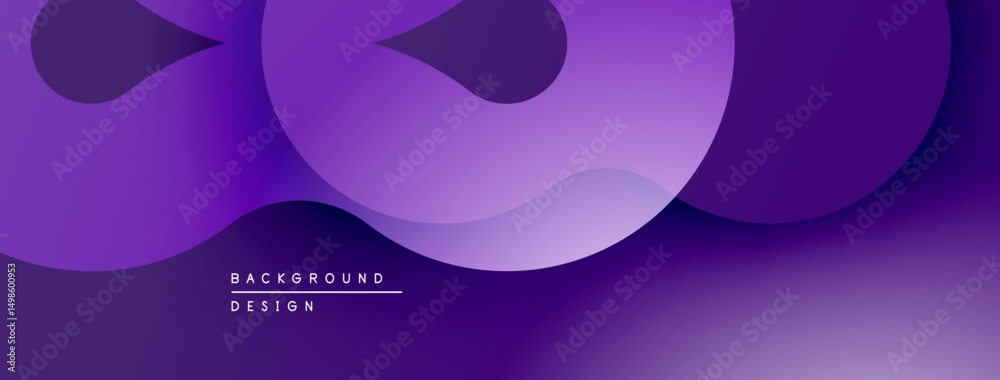 Poster abstract purple background. overlapping shapes create modern, fluid design. gradient effect adds dep