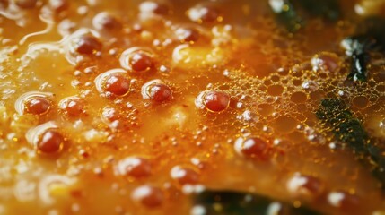 Close-Up of Bubbling Sauce with Bubbles and Texture Patterns