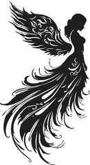 Angel Woman illustration - Elegant Tribal Angel Woman Silhouette 
with Wings Vector Art