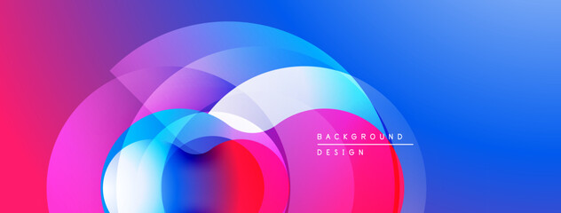 Abstract colorful background. Overlapping translucent circles create dynamic visual effect. Gradient transitions, modern design elements.
