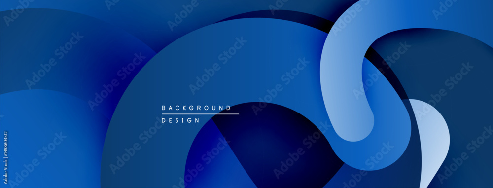 Poster Abstract blue layers create dynamic composition. Smooth shapes overlap, forming modern design element. Minimalist aesthetic.