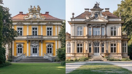 Obraz premium Twin Palaces: A Comparative View of Architectural Styles