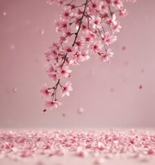 Floating pink sakura petals against a blurred pastel backdrop ,  spring flowers,  cherry blossom,  flower petals