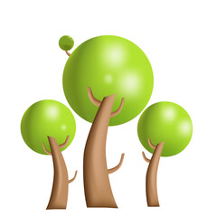 Vector illustration of three trees with volumetric crown in 3D style