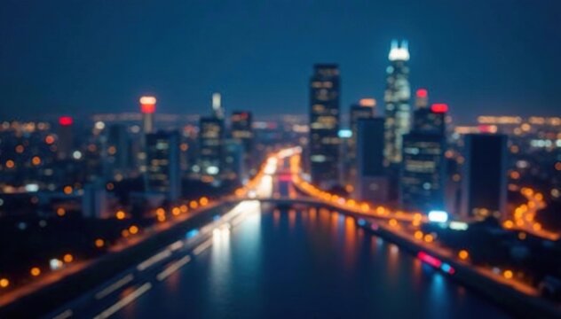Abstract blurred city skyline at night, perfect for overlay or background , focus, design