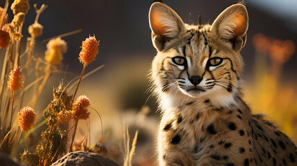Fototapeta premium Serval Cat Portrait in Golden Hour Light