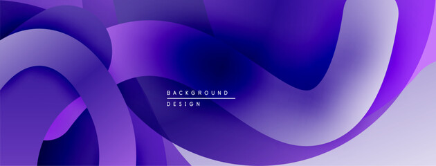 Abstract fluid shapes, purple hues dominate design. Smooth gradients create dynamic visual flow. Modern background texture.
