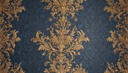 Elegant gold and blue damask, repeating floral design,  background,  floral wallpaper