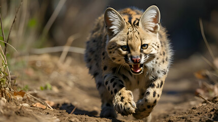 Fototapeta premium Serval Running Through African Bush