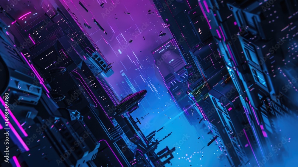 Poster abstract of digital shape or line and technological cyber style particle design connect in surreal e