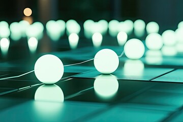 Glowing spheres on teal surface