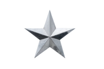 Obraz premium Shiny metallic silver star with five points on black background, cut out