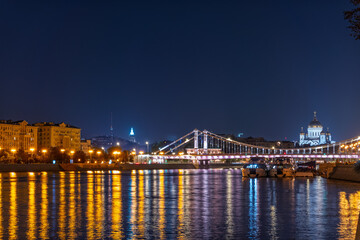 Obraz premium Krymsky Bridge or Crimean Bridge in Moscow at summer night