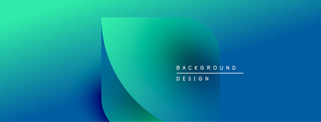 Abstract gradient background. Blue, turquoise hues blend smoothly. Minimalist design features curved shape, text overlay. Modern aesthetic.